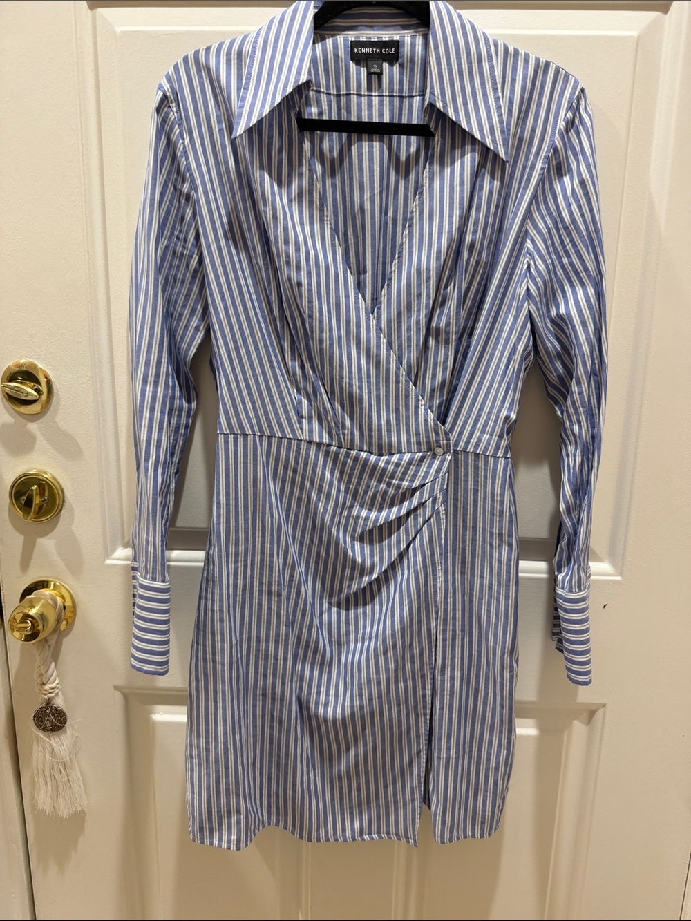 Kenneth Cole Striped Wrap Front Dress in Blue & White Size 10 Like New